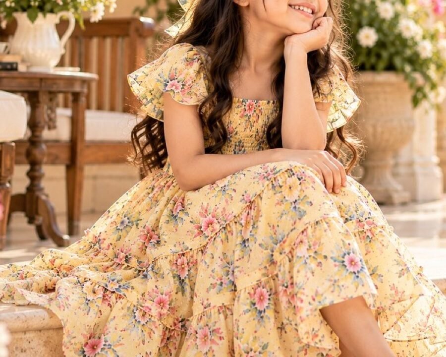 Multicolor Floral Printed Flared Sleeve Frock