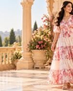 Pink & White Floral Print Tiered Western Dress – FACOBE women’s dress