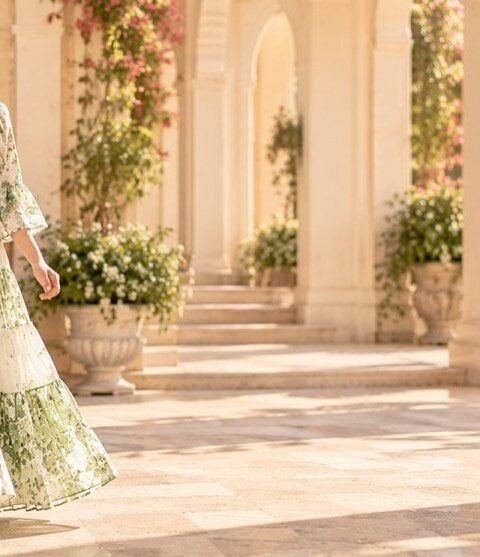Green & White Tiered Maxi Dress