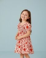 Red & White Floral Printed Short Sleeve A-Line Dress – FACOBE girls dress