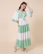 Green & White Tiered Maxi Dress – FACOBE women’s dress