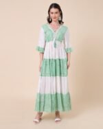 Green & White Tiered Maxi Dress – FACOBE women’s dress