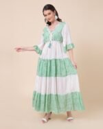 Green & White Tiered Maxi Dress – FACOBE women’s dress