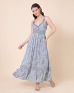 Blue Floral Print Maxi Dress – FACOBE women’s dress