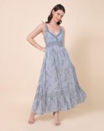 Blue Floral Print Maxi Dress – FACOBE women’s dress