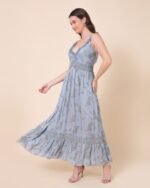 Blue Floral Print Maxi Dress – FACOBE women’s dress