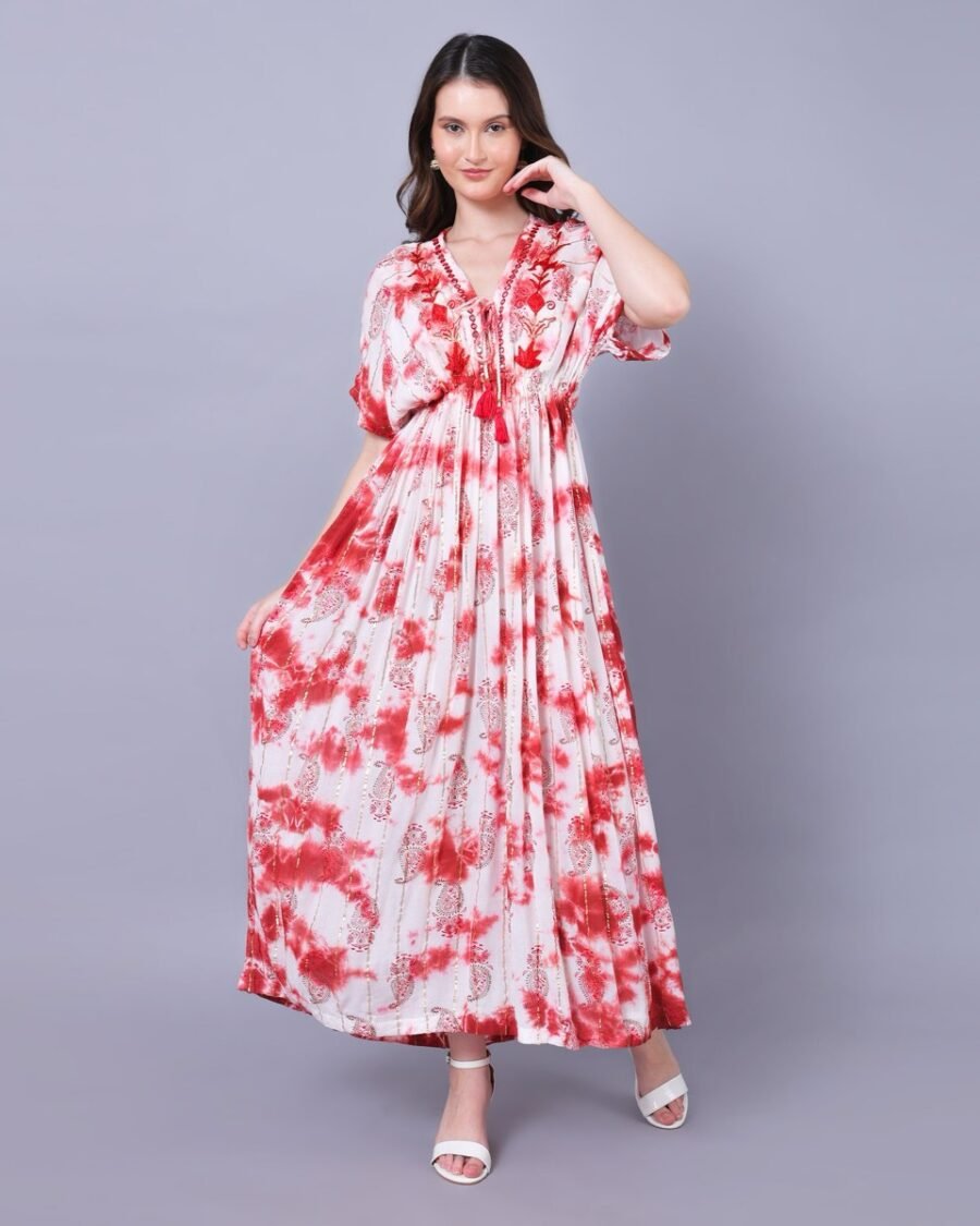 Red Tie-Dye Maxi Dress