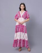 Pink & White Floral Print Tiered Western Dress – FACOBE women’s dress