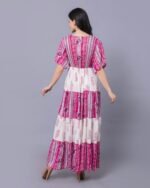 Pink & White Floral Print Tiered Western Dress – FACOBE women’s dress