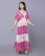 Pink & White Floral Print Tiered Western Dress – FACOBE women’s dress