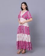 Pink & White Floral Print Tiered Western Dress – FACOBE women’s dress
