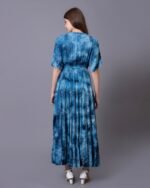 Blue Elegant Maxi Dress With Tie-Dye Pattern – FACOBE women’s dress