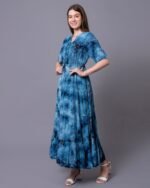 Blue Elegant Maxi Dress With Tie-Dye Pattern – FACOBE women’s dress