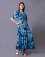 Blue Elegant Maxi Dress With Tie-Dye Pattern – FACOBE women’s dress