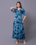 Blue Elegant Maxi Dress With Tie-Dye Pattern – FACOBE women’s dress