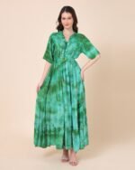 Green Elegant Maxi Dress With Tie-Dye Pattern – FACOBE women’s dress