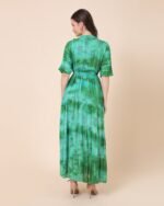 Green Elegant Maxi Dress With Tie-Dye Pattern – FACOBE women’s dress