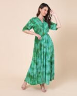 Green Elegant Maxi Dress With Tie-Dye Pattern – FACOBE women’s dress