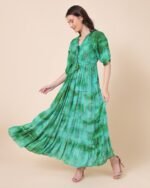 Green Elegant Maxi Dress With Tie-Dye Pattern – FACOBE women’s dress
