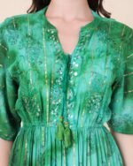 Green Elegant Maxi Dress With Tie-Dye Pattern – FACOBE women’s dress