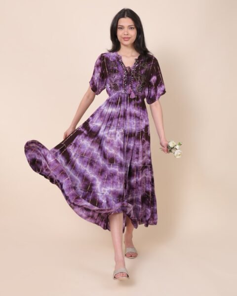 Purple Elegant Maxi Dress With Tie-Dye Pattern
