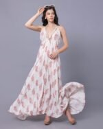 White & Red Floral Print Maxi Dress – FACOBE women’s dress