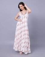 White & Red Printed Maxi Dress – FACOBE women’s dress