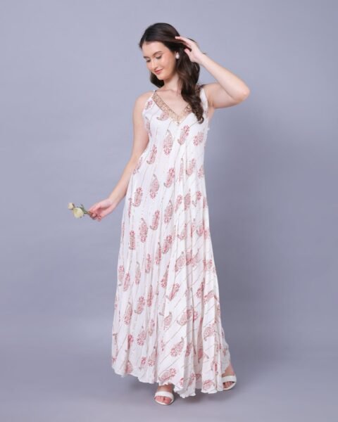 White & Red Printed Maxi Dress