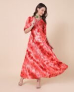 Red Elegant Maxi Dress With Tie-Dye Pattern – FACOBE women’s dress