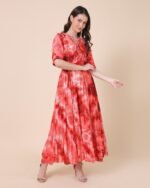 Red Elegant Maxi Dress With Tie-Dye Pattern – FACOBE women’s dress