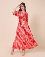 Red Elegant Maxi Dress With Tie-Dye Pattern – FACOBE women’s dress