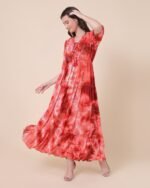 Red Elegant Maxi Dress With Tie-Dye Pattern – FACOBE women’s dress
