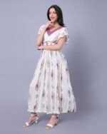 White & Pink Floral Print Western Dress – FACOBE women’s dress