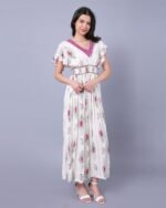 White & Pink Floral Print Western Dress – FACOBE women’s dress