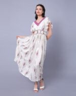 White & Pink Floral Print Western Dress – FACOBE women’s dress