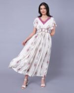 White & Pink Floral Print Western Dress – FACOBE women’s dress