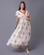 White & Red Floral Print Western Dress – FACOBE women’s dress