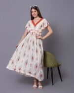 White & Red Floral Print Western Dress – FACOBE women’s dress