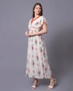 White & Red Floral Print Western Dress – FACOBE women’s dress