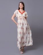 White & Red Floral Print Western Dress – FACOBE women’s dress