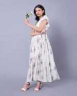 White & Blue Floral Print Western Dress – FACOBE women’s dress