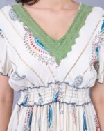White & Blue Floral Print Western Dress – FACOBE women’s dress
