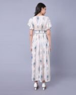 White & Blue Floral Print Western Dress – FACOBE women’s dress