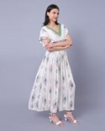 White & Blue Floral Print Western Dress – FACOBE women’s dress