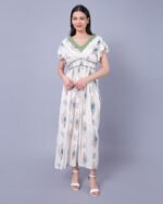 White & Blue Floral Print Western Dress – FACOBE women’s dress