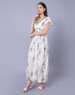 White & Blue Floral Print Western Dress – FACOBE women’s dress