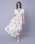 White & Blue Floral Bliss Maxi Dress – FACOBE women’s dress