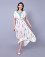 White & Blue Floral Bliss Maxi Dress – FACOBE women’s dress
