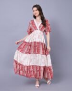 Red & White Cotton Charm Maxi Dress – FACOBE women’s dress