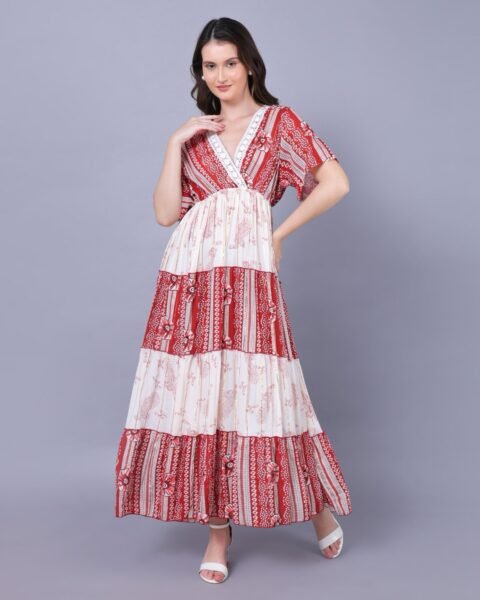 Red & White Cotton Charm Maxi Dress